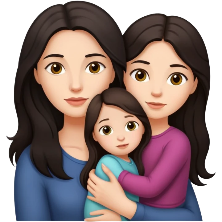 Woman in long dark hair holding her only daughter  emoji