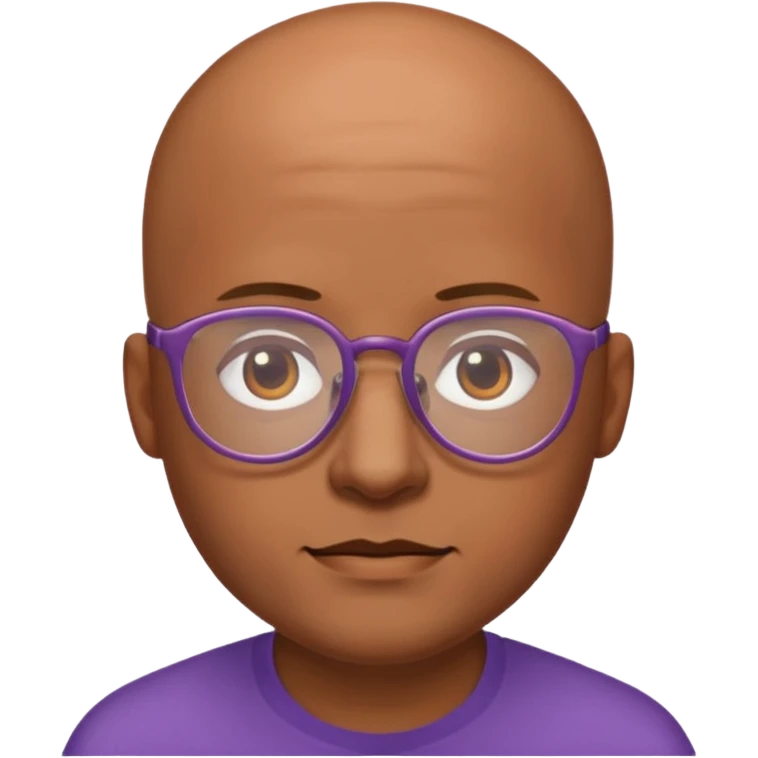 expressive Twitch emote of a cartoon-style character in an emoji-like art style. Bright colors, outlined, transparent background. Use the following face: male person in their early 30s, brown skin, bald, with glasses and a gentle face. emoji