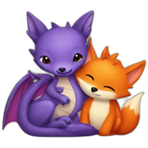 dragon cuddling a fox emoji