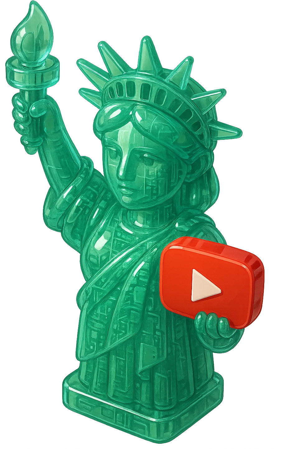 Statue of Liberty with YouTube play button, glossy circuit style emoji