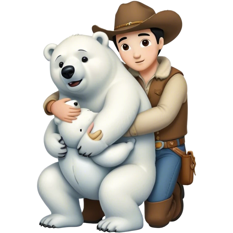 A monkey, a cowboy, and a polar bear hugging  emoji