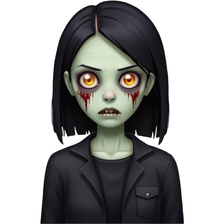 zombie girl, straight black hair and black clothes, gothic girl.  emoji