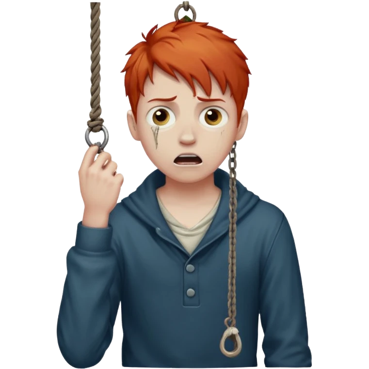red headed boy hanging by his neck from a noose emoji