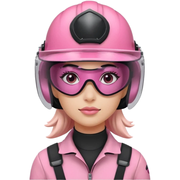 pink power ranger, woman emoji, with helmet on, black visor eye protection emoji