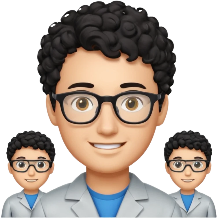 a boy robotics teacher, with black curly short hair, wearing glasses emoji