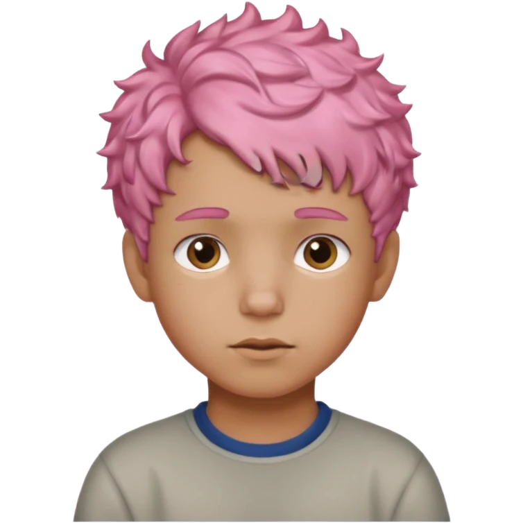 boy with short, curly pink hair, light brown skin, and a neutral facial expression. emoji