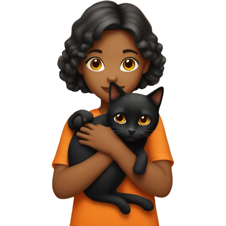 Girl holding black and orange colored cat emoji