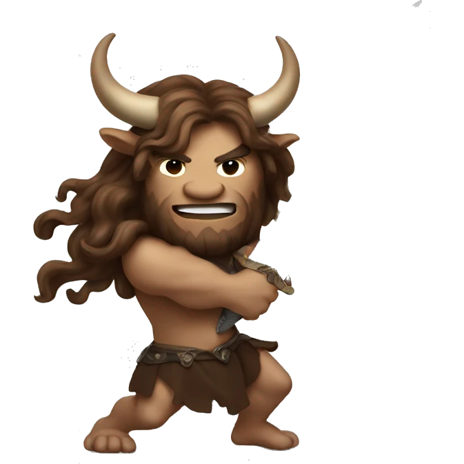 Minotaur with luxurious long brown hair swinging a large sword emoji