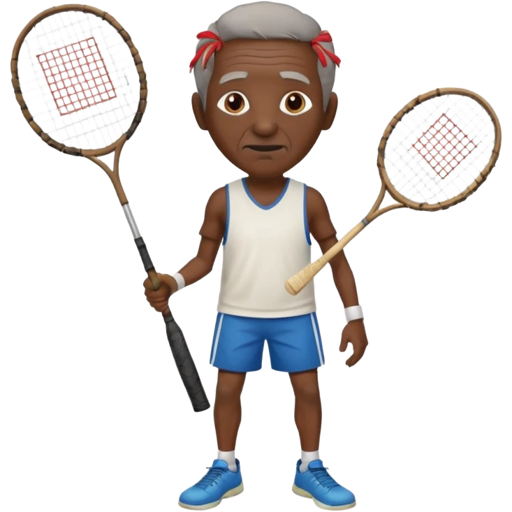 ancient tribal old black man with 1 badminton racket emoji