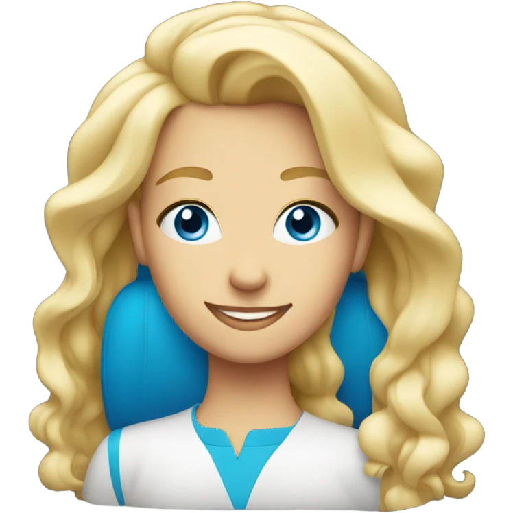 blonde girl smiling in car blue eyes emoji