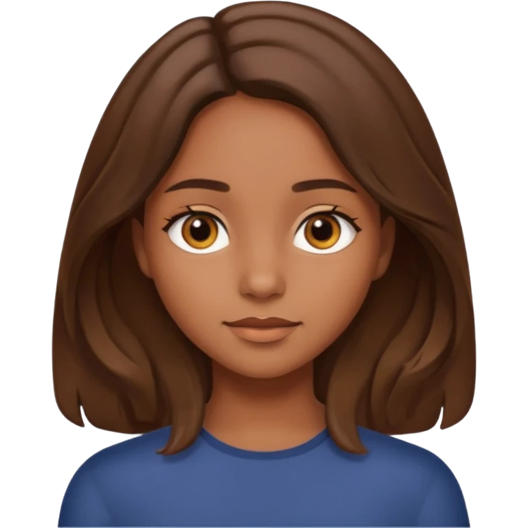 A girl with brown eyes and brown slightly wavy shoulder length hair and a center part emoji