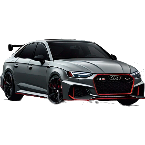 A Nardo Gray Audi RS with sharp lines, wide fenders, and red brake calipers, set against a sleek urban backdrop with moody lighting emoji