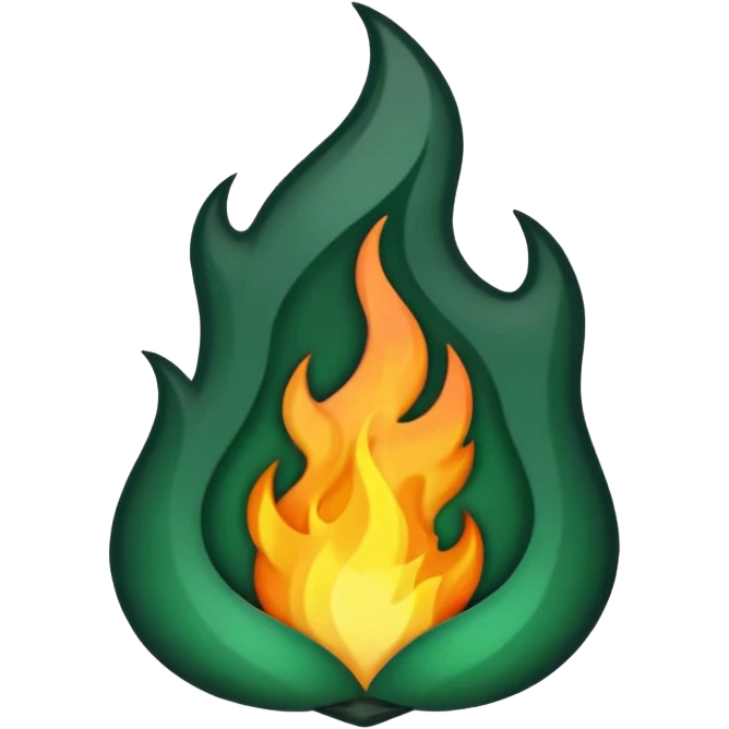 dark green flame in classic flame shape, only dark green color, transparent background, emoji style emoji