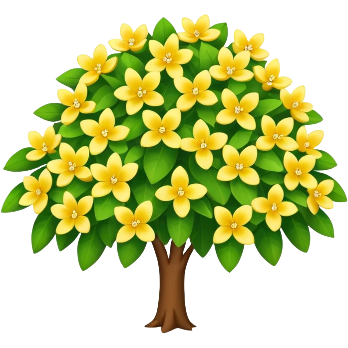 Vibranium shrub  in emoji format. I bunch of yellow whitish flowers with green leaves behind. Minimalistic. Make the shrub look more like cherry tree petals emoji