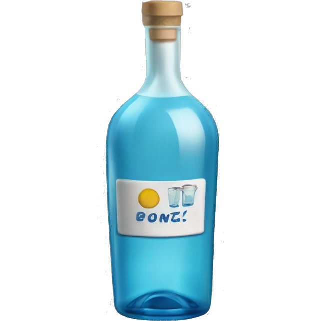 Botella de gin en la que ponga “ZUMAQUE” en letras azules emoji