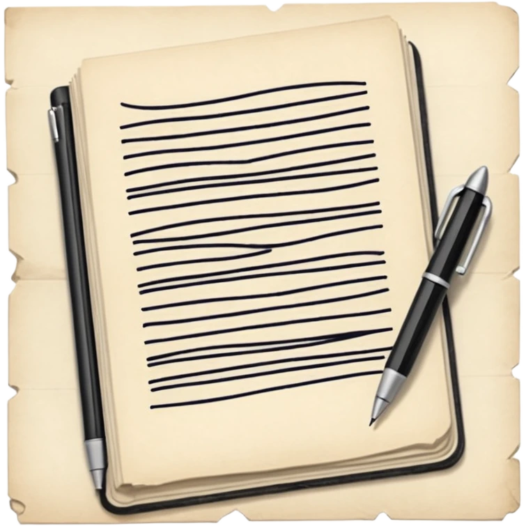 a paper manuscript that is a screenplay with a ballpoint pen emoji