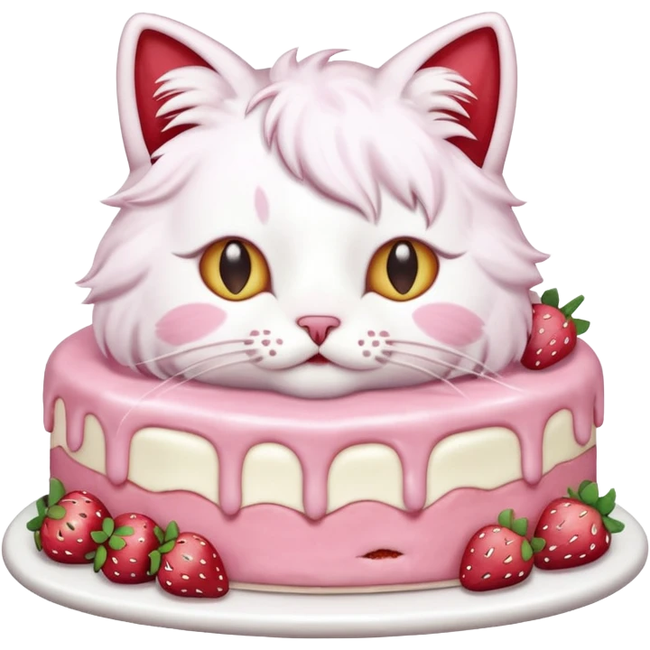 cat eating strawberry cake emoji