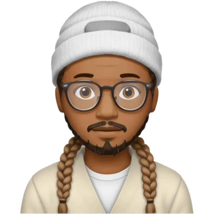 black man with braids glasses beanie and goatee white clothes emoji