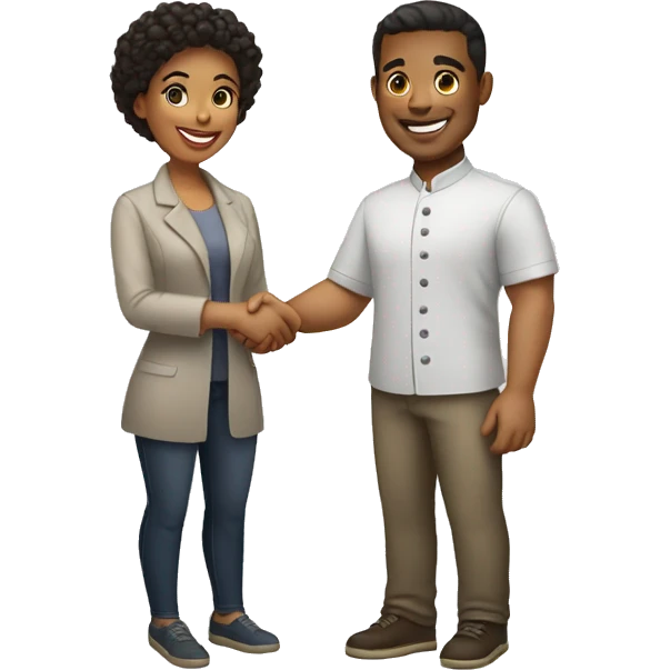 restaurant owner and blogger shaking hands, both with light skin, in great detail emoji