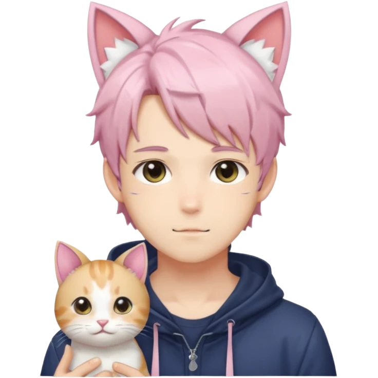 Shiny Blushing Cute Kawaii Handsome Shota Anime Man with Cat Ears Trending Style Cottagecore Pastelcore  emoji