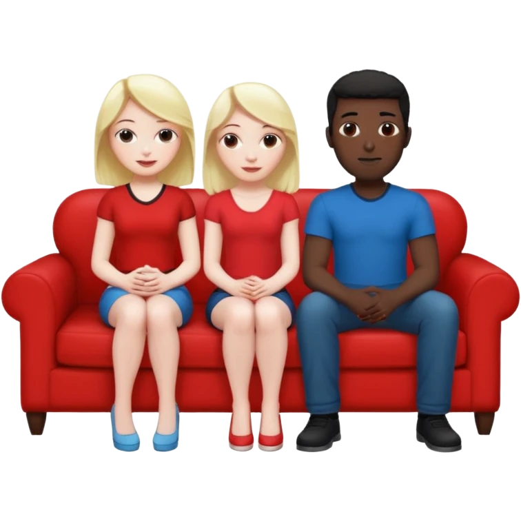 red couch, white naked female in center, big white male on the left, big black male on thje right emoji