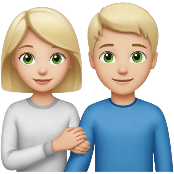 blonde blue eyed boy smiling with pale brunette green eyed girl emoji