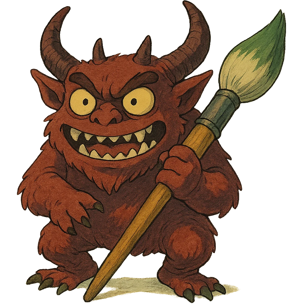 ghibli style demon with a paintbrush emoji