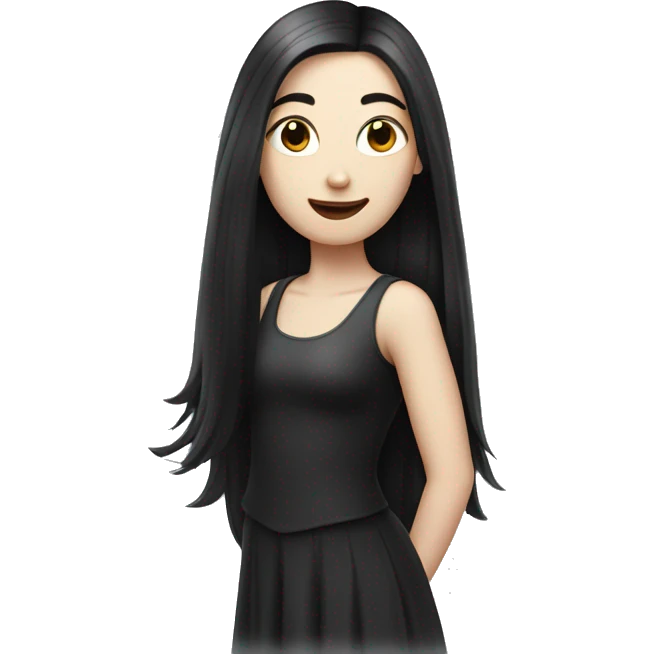 Pale girl with long black hair celebrating  emoji