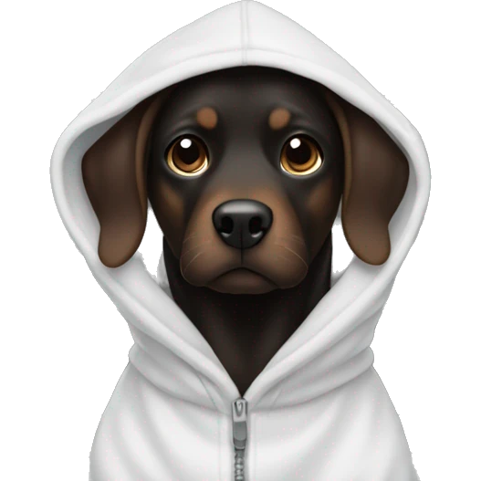 Black and brown dog wearing a hoodie in refrigerator emoji