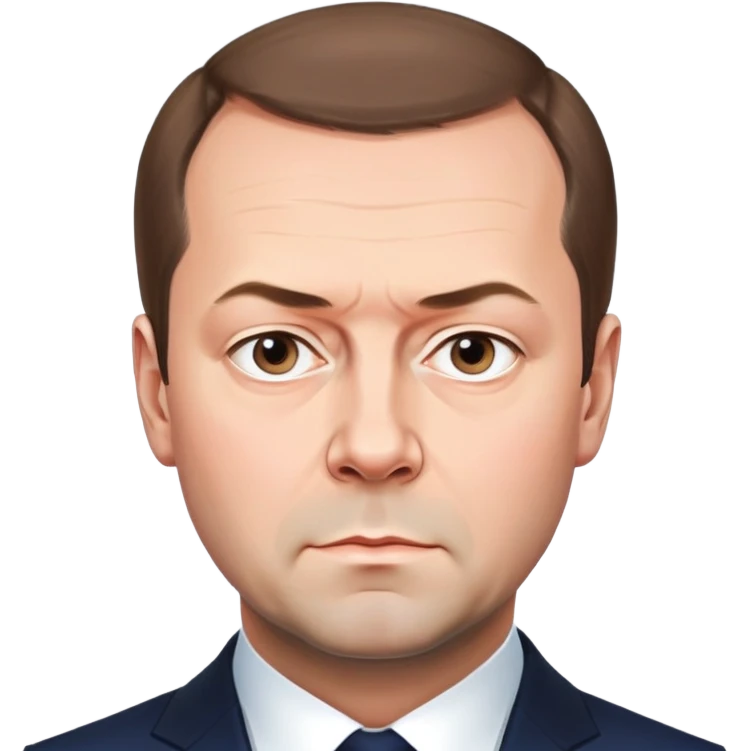 Dmitry Medvedev, round face, smooth finish, lifelike facial features, serious expression, bright background emoji