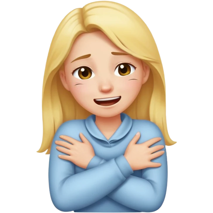 girl crossing arms holding neck crying and laughing emoji