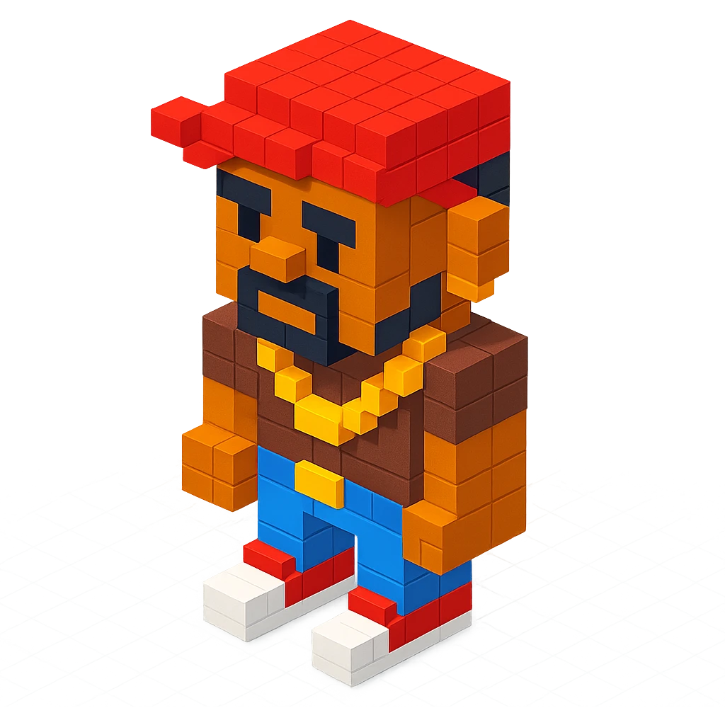 rapper inspired by 2Pac wearing a bandana, gold chain, and iconic 90s hip-hop clothing, isometric view emoji