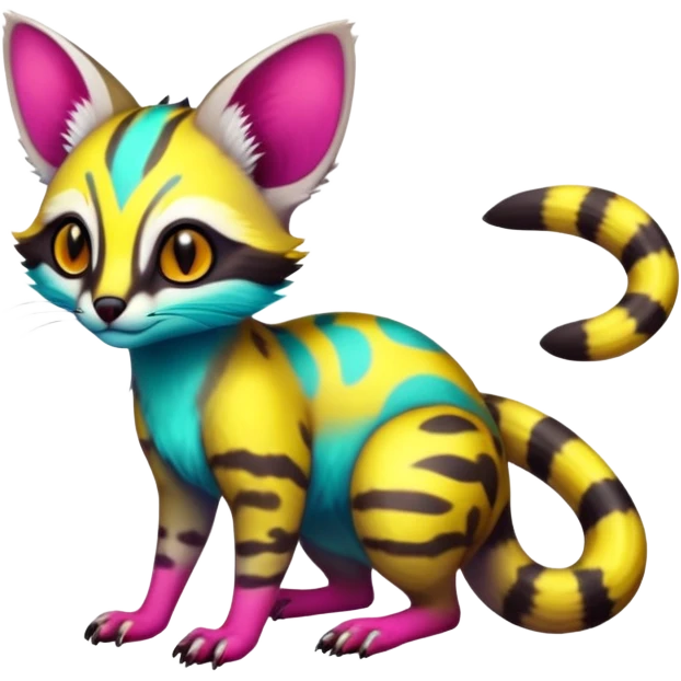  randomly colored colorful light cute lush neon-colored brightly colored Fakémon-Fionbri-Vernid-Genet-creature with markings (full body) emoji