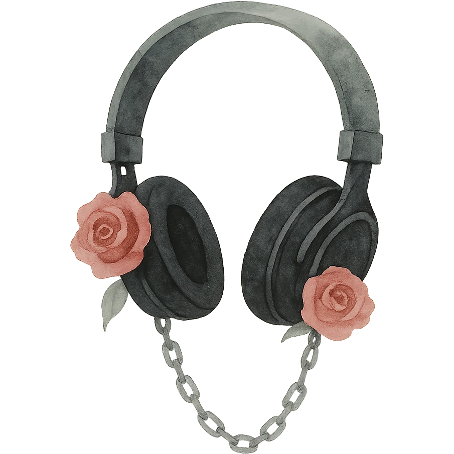 black gothic headphones with roses and chains emoji