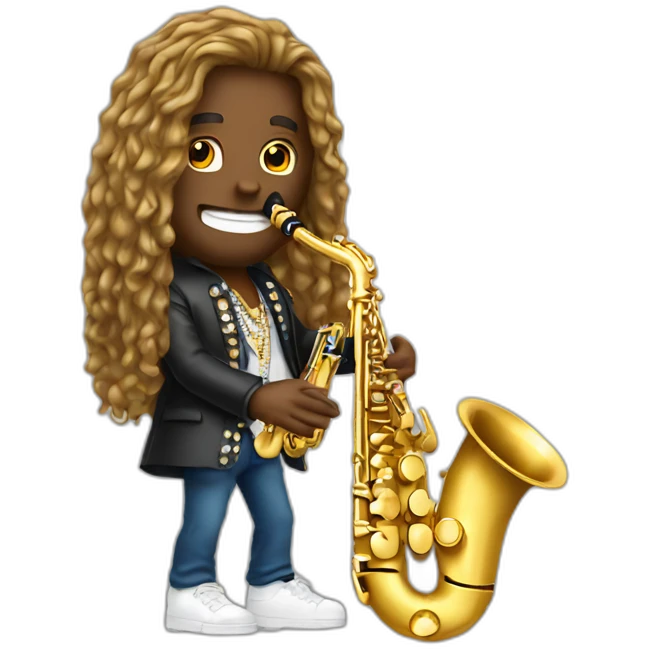 Bling guy with long hairs playing saxophone emoji