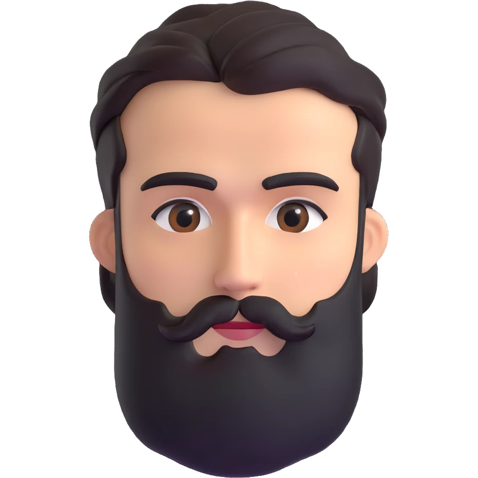man with medium length beard and connected eyebrows emoji
