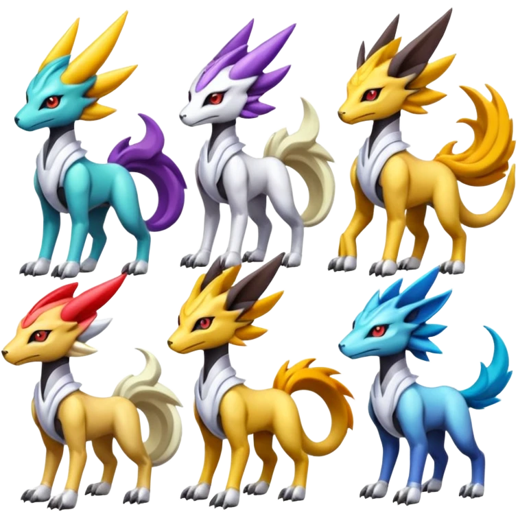 Colorful Futuristic Meloetta-Solgaleo-Raikou-Wargreymon-Sergal-Pokémon-Digimon-Fakémon-fusion-hybrid-creature emoji