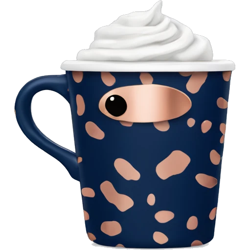 Realistic navy blue coffee cup with rose gold leopard print on it. emoji