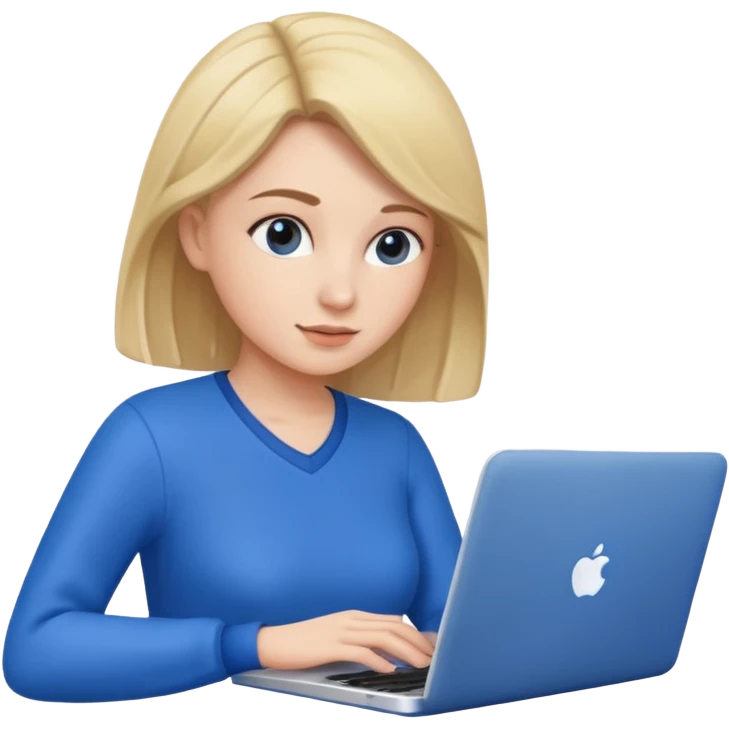 woman with blue clothes, hand on laptop emoji