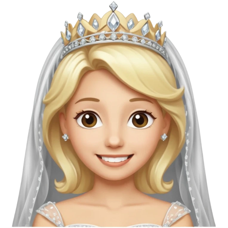 blonde bride silver diamond tiara and veil emoji