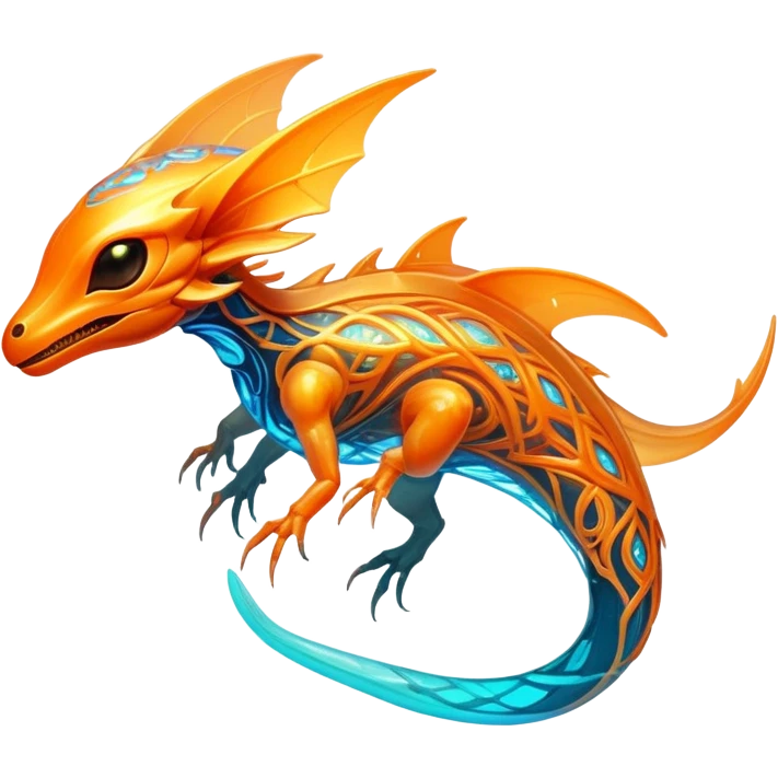 Exotic futuristic bioluminescent translucent transparent lush warm-colored neon-glowing iridescent Fakémon-Fionbri-Vernid-creature emoji