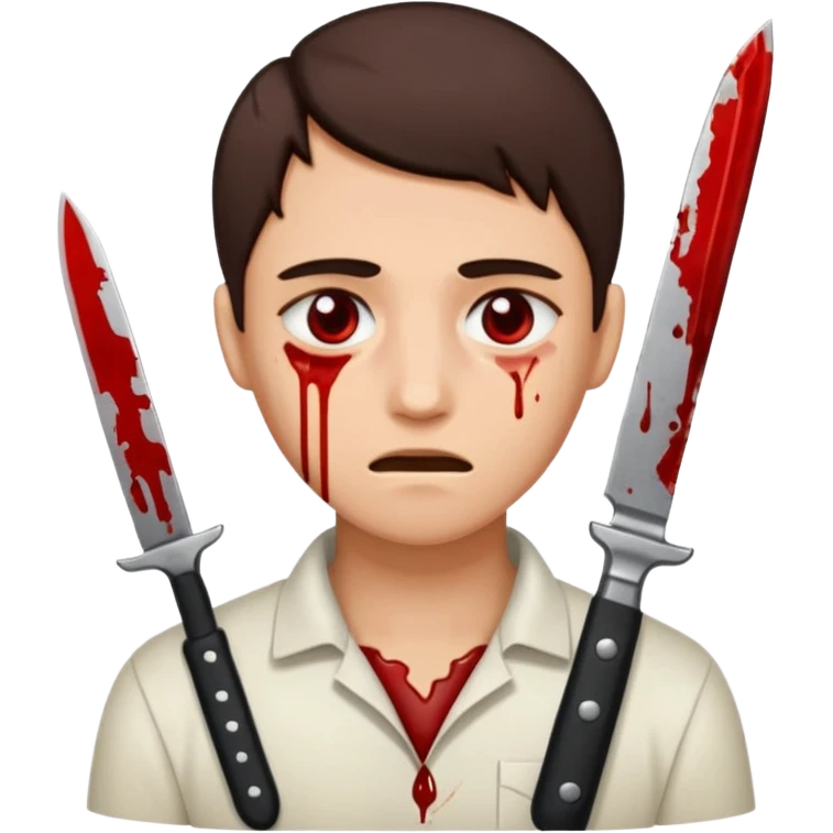 A person with a knife that looks tired and there’s blood on their neck and no blood on there eyes emoji