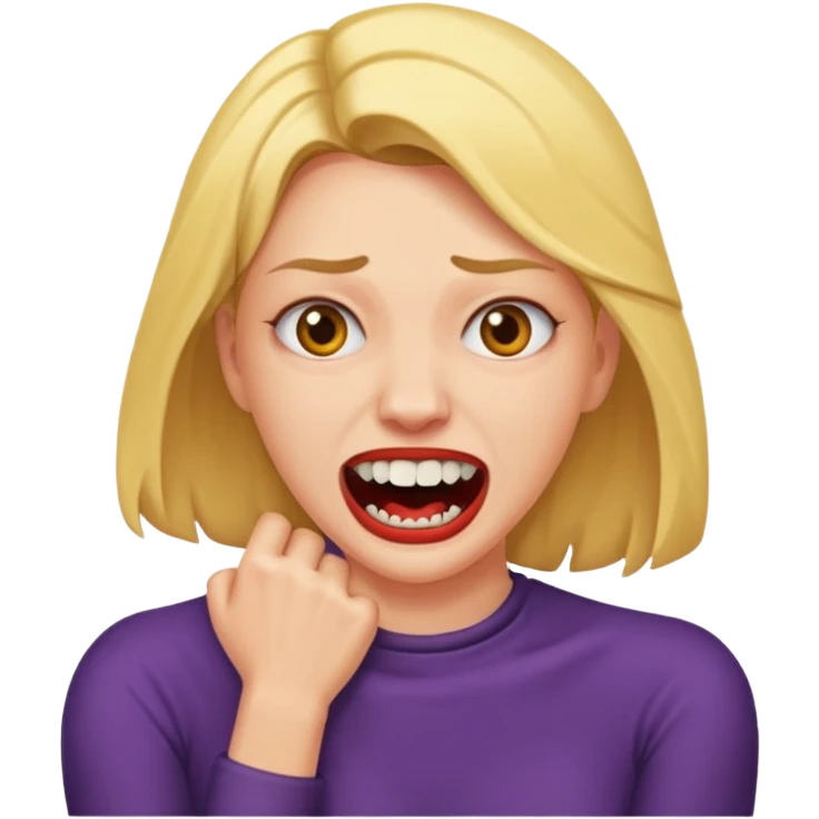 a woman strangling herself with clenched teeth emoji