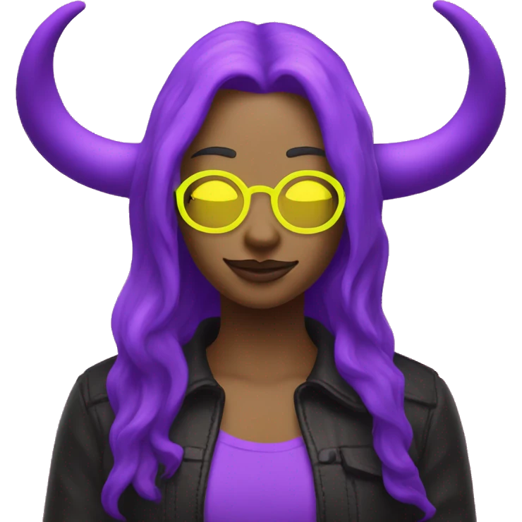 neon purple horns and neon yellow halo emoji