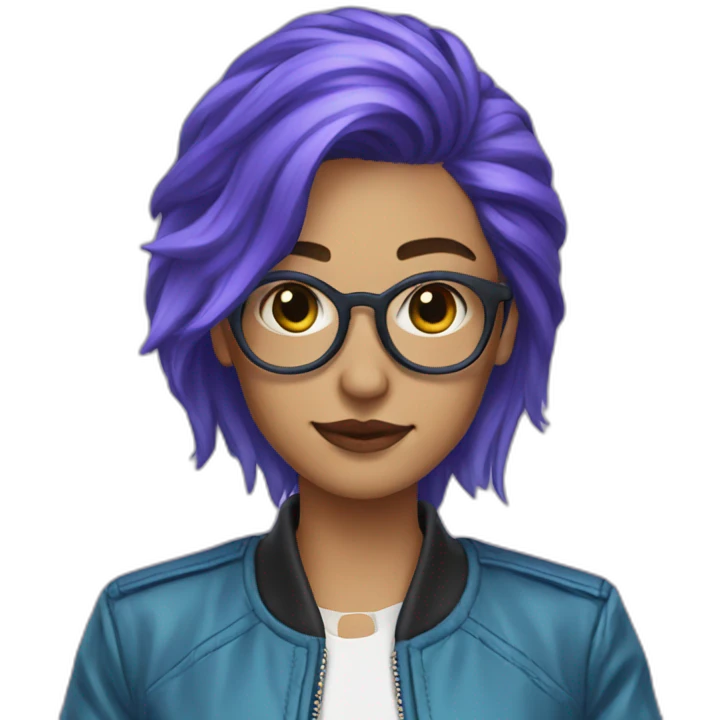 Blue purple hair jacket cool girl emoji
