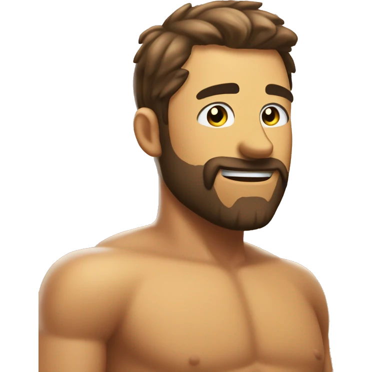 head and face from the side man in sauna sweating, full beard, very short hair, smile emoji