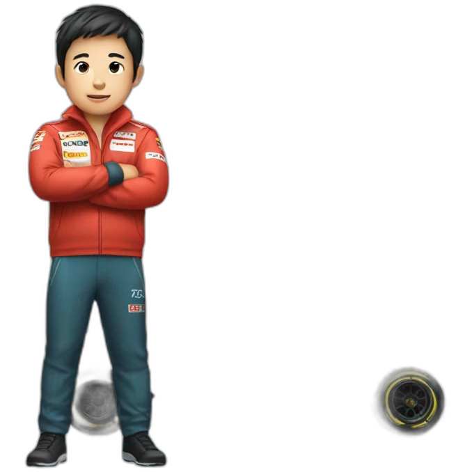 Asian boy in a F1 car emoji