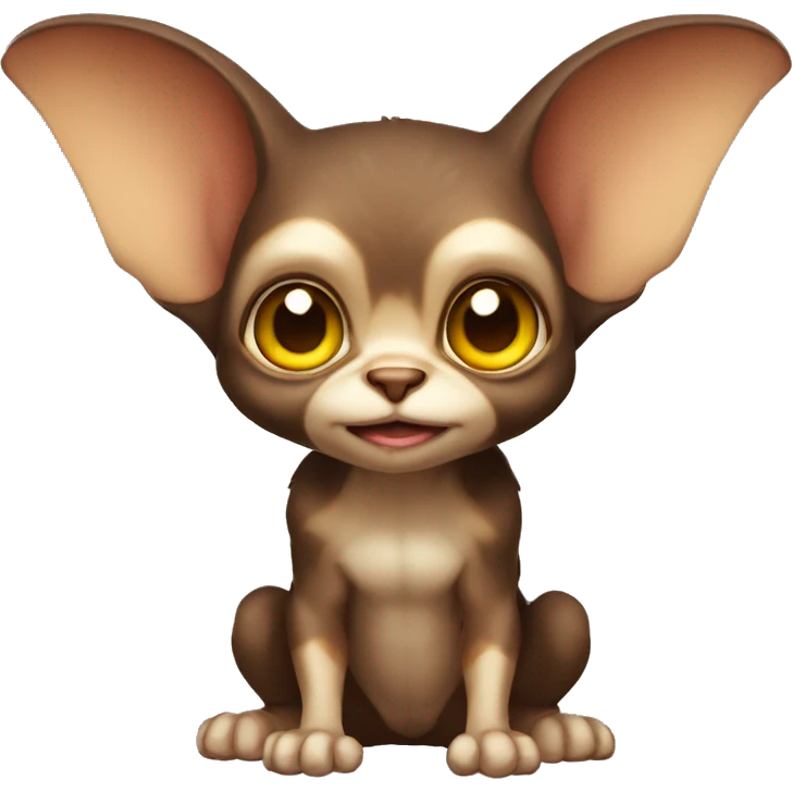 Cute brown and light brown gremlin with big ears and yellow eyes emoji