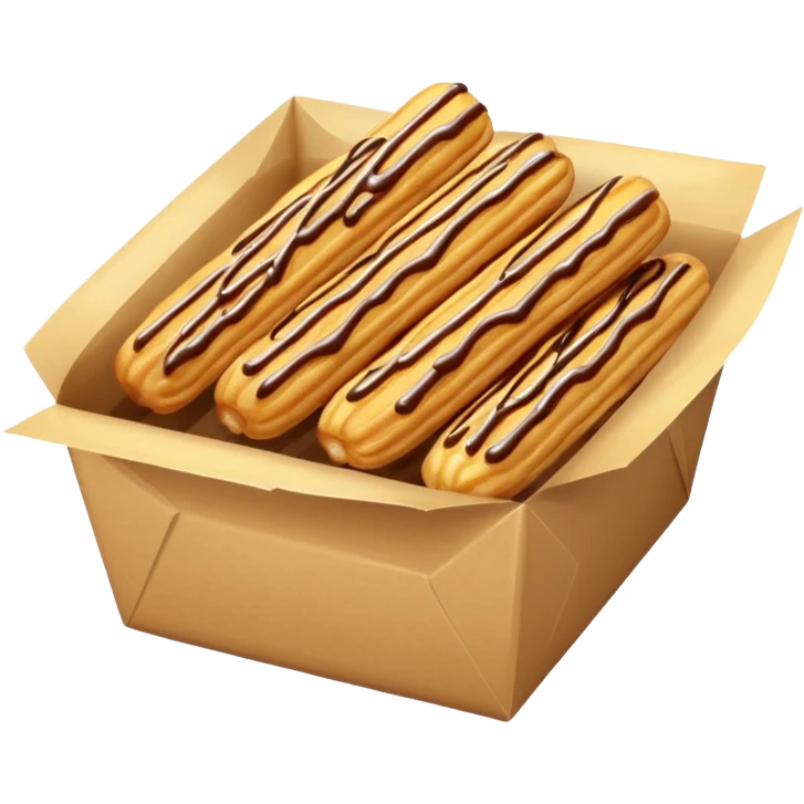 Add chocolate drizzle on top of the crispy golden churros, put then on a pakage emoji