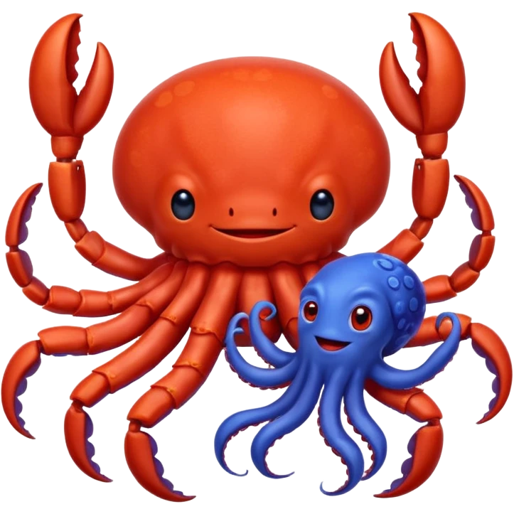 a red crab with two claws and a blue octopus are friends emoji